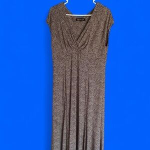 Jones New York Gray Pleated Midi Dress V-Neck Casual